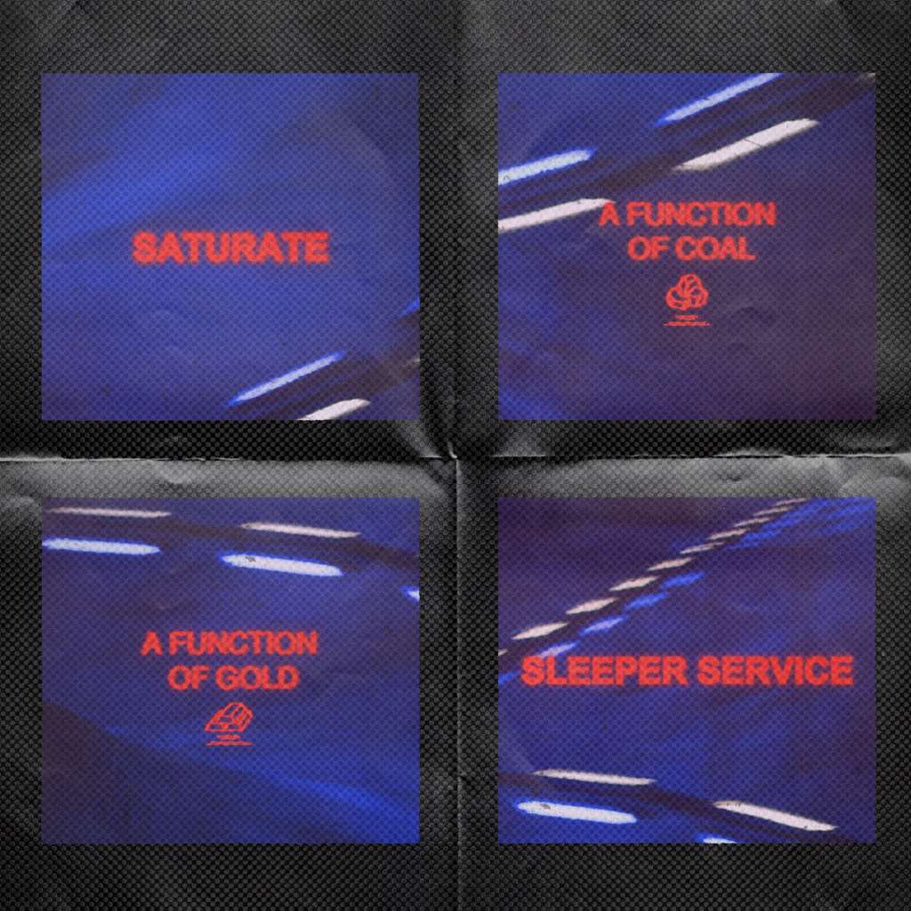 Sleeper Service 'saturate' album art. Blue squares with red lettering.